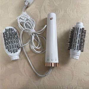 T3 AireBrush Duo Hot Air Blow Dryer Brush White Rose Gold 2 Attachments Tested